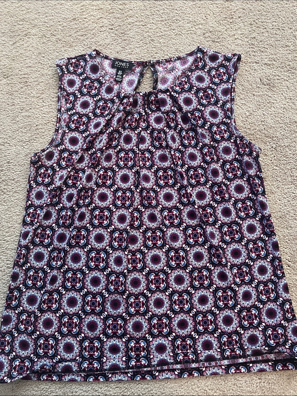 Jones New York Navy and Purple Geometric Sleeveless Top- size Medium, EUC